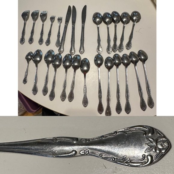 26 Pcs Japan Stainless Steel Silverware Flatware Fork Knife Spoon Floral MCM